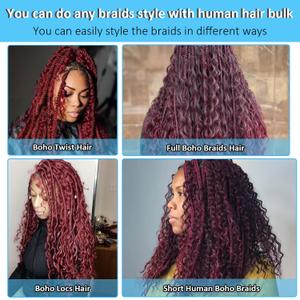 34 34 34 Inch #99j Burgundy Human Braiding Hair for Boho Braids 150g Deep Curly Bulk Human Hair Knotless 1 Bundle/Pack Caramel