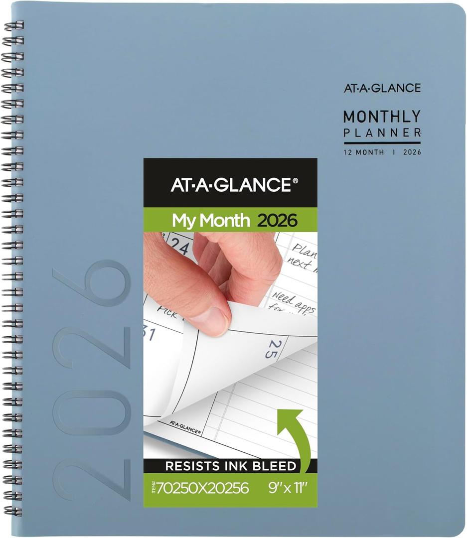 AT-A-GLANCE 2026 Planner, Monthly, 9 x 11, Large, Contemporary, Drizzle (70250X2026)