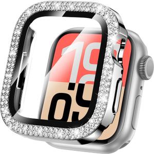 Goton 40mm Bling Case Compatible for Apple Watch Screen Protector Series 6 5 4, SE 3/2/1 for Women, Glitter Diamond Rhinestone Face Cover for iWatch 40 mm Accessories (Silver)