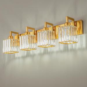 Modern Crystal Bathroom Vanity Light - 4-Lights Gold Brushed Brass Finish Wall Lamp