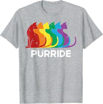 Purride Cat Pride Ally LGBT Community Rainbow Pride T-Shirt (Heather Gray) 2XL