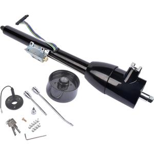 Replacement for GM 28 Inch Tilt Manual Steering Column Floor Shift Hot Rod, with Key & 9 Holes Adapter, Stainless Steel Black Coating
