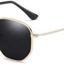 2 x Small Square Sunglasses for Men and Women Polygon Mirrored Lens,Trendy Sun Glasses Classic Shades, Fashion Narrow Square Frame UV Protection (Black)