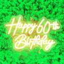 Happy 60th Birthday Neon Sign For Birthday Party16.5"*10.5" Neon Happy Birthday Led Neon Light For Party Backdrop Wall Decor With Dimmable Switch Birthday Light Up Sign Birthday Gift