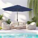 9FT Large Outdoor Patio Umbrella Pool Market Umbrella-UV Resistant, Easy Push Button Tilt and Crank, 8 Sturdy Ribs Heavy-Duty Table Umbrella for Deck, Backyard,Garden (Navy)