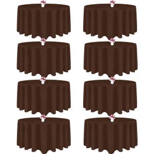 8 Packs 120 Inch Brown Round Tablecloth in Diameter, Washable Polyester Fabric Tablecloths, Wrinkle Resistant Table Cloth for Wedding Party Banquet Dining