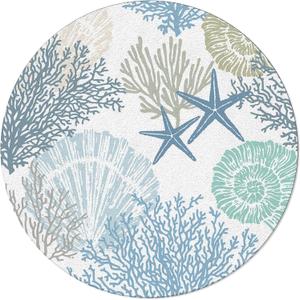 Round Area Rug 3ft Nautical Coastal Ocean Coral Floor Carpets Washable Indoor Floor Area Mat Stain-Proof Mat Non-Skid Rugs for Living Room Dining Kitchen Bedroom Nursery, Beach Themed Blue Teal Rug