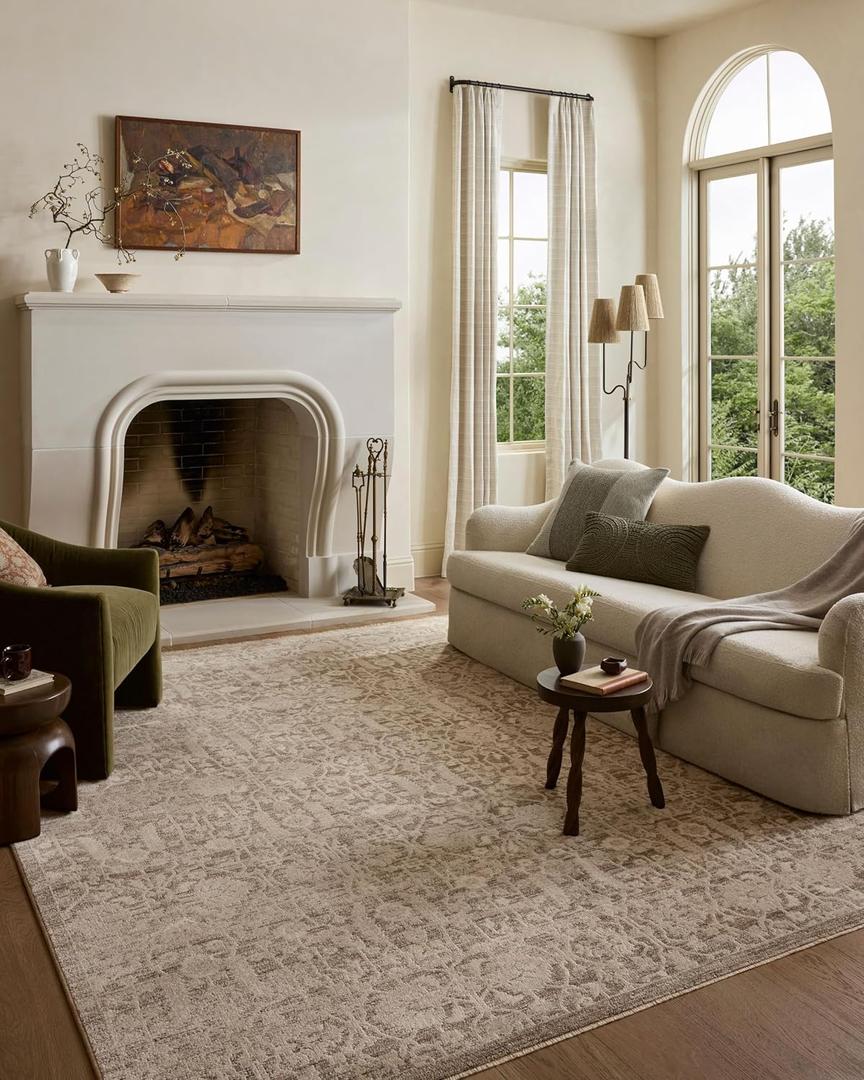 Loloi Clarisse Fog/Bone 6'-3" x 9'-6" Area Rug | CLS-06 Approx. 6x9 Blue Living room Dining room Bedroom, Traditional, Timeless, Classic, Floral, Colorful, Area Rug