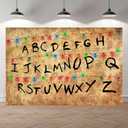 10x6.5ft Photography Backdrop Rustic Alphabet Colorful Lights Background Kids Birthday Party Decorations Supplies Cake Table Banner Photo Booth Props Cake Table Banner SK6228H