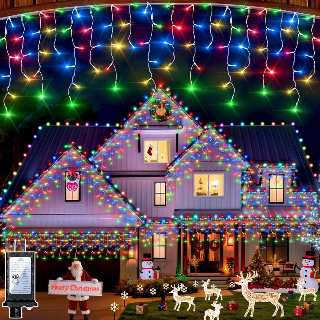 670 LED Christmas Lights Outdoor, 66ft Multicolor String Lights Indoor with 148 Drops 12 Modes, Dimmable Curtain Window Lights, Waterproof Twinkle Fairy Lights with Timer for Christmas Decorations