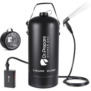 DR.PREPARE Portable Shower for Camping, 5 Gallons Camping Shower Bag, Portable Outdoor Shower with Pump for Camping, Hiking, Climbing, Pet Cleaning, Car Washing, Beach & Emergency
