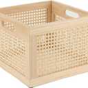 YAHUAN Bamboo Wooden Storage Box Cube Storage Organizer Bins Decorative Wood Square Basket Wood Crates Wicker Storage Cubes Basket Organizer for Home,Office,Closet,Shelf (cube bamboo)
