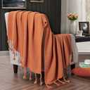RUDONG M Knitted Throw Blanket with Fringe, Rust Orange Knit Throw Blanket for Couch Bed Sofa 60" x 80"