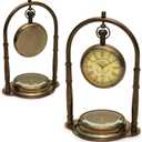 Antique Brass Table Clock Vintage Desk Clock with Roman Numerals | Collectible Decorative Brass Timepiece for Home & Office