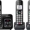 Panasonic Cordless Phone with Answering Machine, Advanced Call Block, Bilingual Caller ID and High-Contrast Display, Expandable System with 3 Handset Cordless Telephones - KX-TGD833M (Metallic Black)