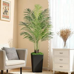 5ft Artificial Palm Tree with Black Planter-Tall Artificial Indoor Plants, Fake Tropical Palm Tree, Faux Silk Plants for Home Office Living Room Bedroom Modern Decor