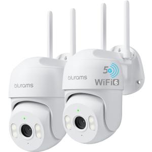 Blurams 2Pack Security Cameras Outdoor Wired, 2K 360 PTZ Outdoor Security Camera, Weatherproof, 24/7 Recording with SD Card, Color Night Vision, AI Human Tracking, 2.4/5GHz WiFi6, Work with Alexa