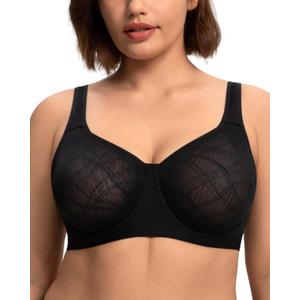 HSIA Minimizer Bras for Women Full Coverage Underwire Plus Size Unlined Mesh Jacquard Bra with Wide Straps (Black)