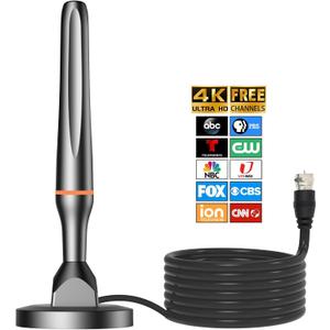Smart TV Antenna for Smart TV Indoor with Strong Magnetic Base, 360 Reception Digital HDTV Antenna Indoor 4k -10FT Long CablesBlack-Magnetic Base (Milky)