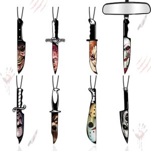 Car Air Fresheners Horror Movie Merchandise Gifts Halloween Tree Decoration Indoor 8PCS, Mirror Hanging Ornament Knife Classic Character Accessory for Men Women Lover Blk Ice Scent