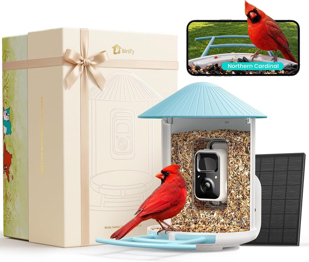 Birdfy Bird Feeder with 2K AI Camera, Solar Powered, Trending Gift Idea for Mom, Dad & Bird-Lover, Wireless Smart Birdwatching with Auto-Record Videos & Notify, Great for Backyard & Outdoor Use