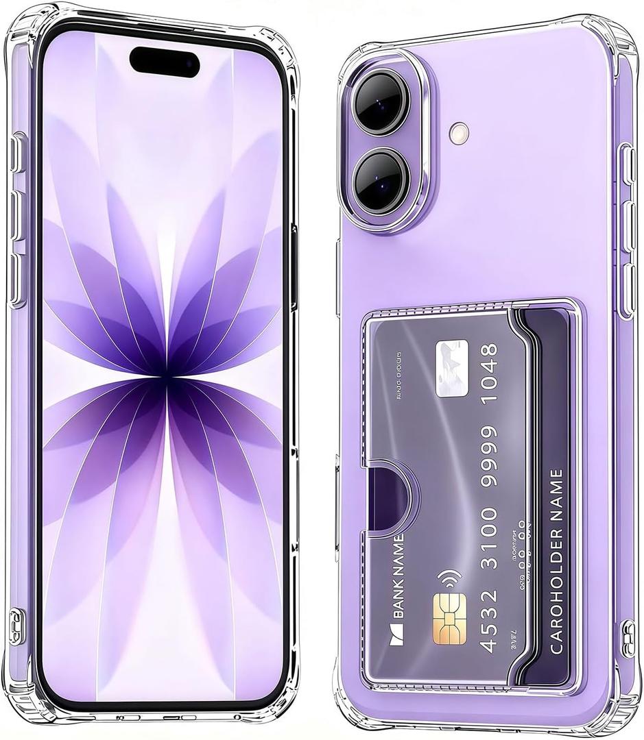 for 2025 iPhone 17 Case Wallet Phone Case With Card Holder Clear Protective Phone Case with Credit Card Holder Heavy Duty Protection Anti-Scratch Compatible for New iPhone 17 6.3in Transparent