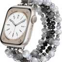 VISOOM Beaded Boho Bracelet Compatible for Apple Watch Band 40mm/38mm/41mm Series 9 8 7 SE Women Fashion Cute Handmade Crystal Beads Stretchy Watch Strap for iWatch Bands Series 6/5/4/3/2/1 (Black)