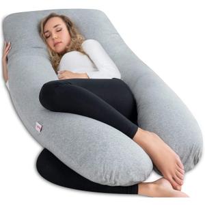 AngQi Pregnancy Pillows, U Shaped Pregnancy Body Pillow for Sleeping, 55 inch Maternity Pillow for Pregnant Women with Cooling Jersey Cover, Grey