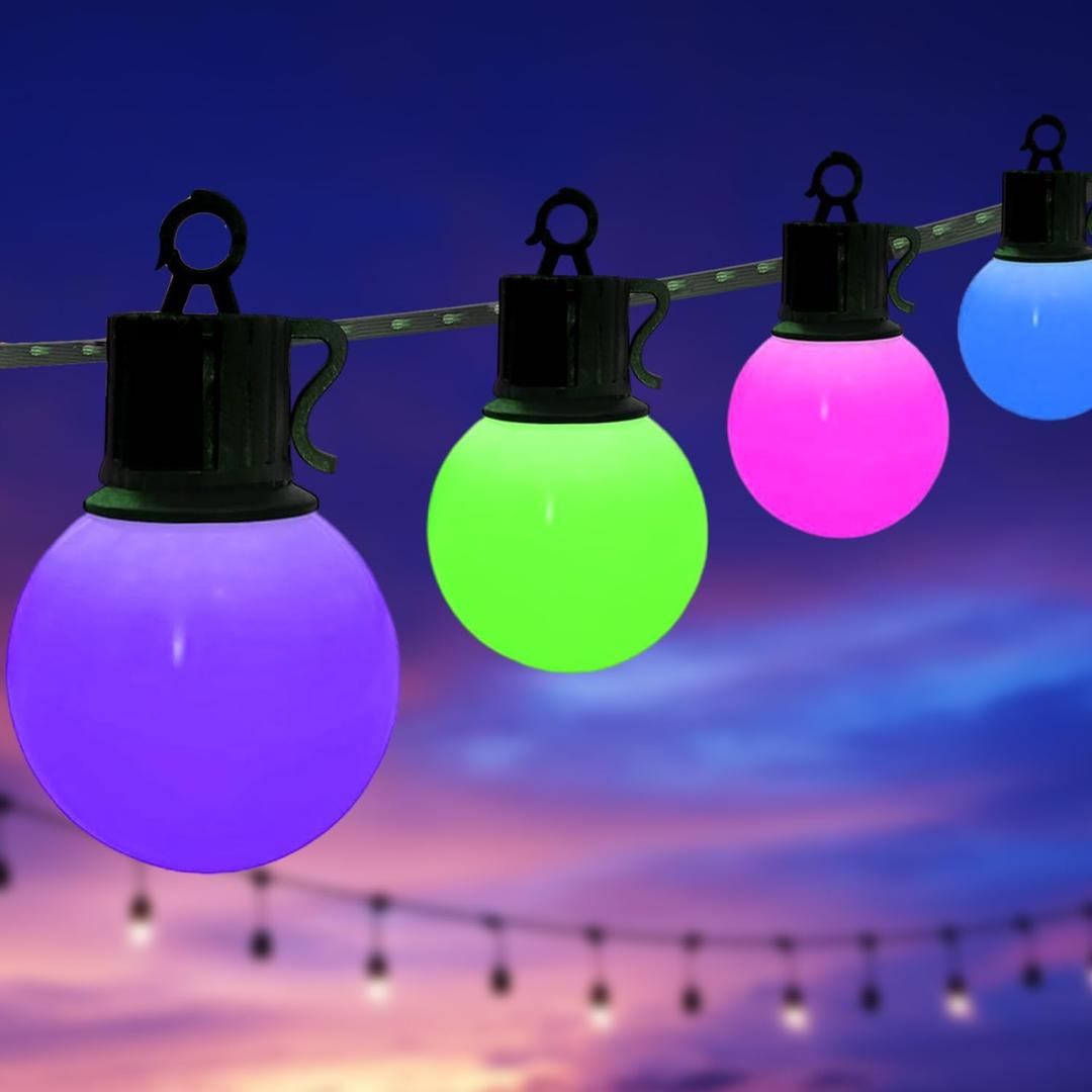 Outdoor String Lights, Outdoor Smart Patio Light, 30FT Color Changing String Lights with 15 Shatterproof LED Bulbs without a Controller, Extendable Use, IP65 Waterproof