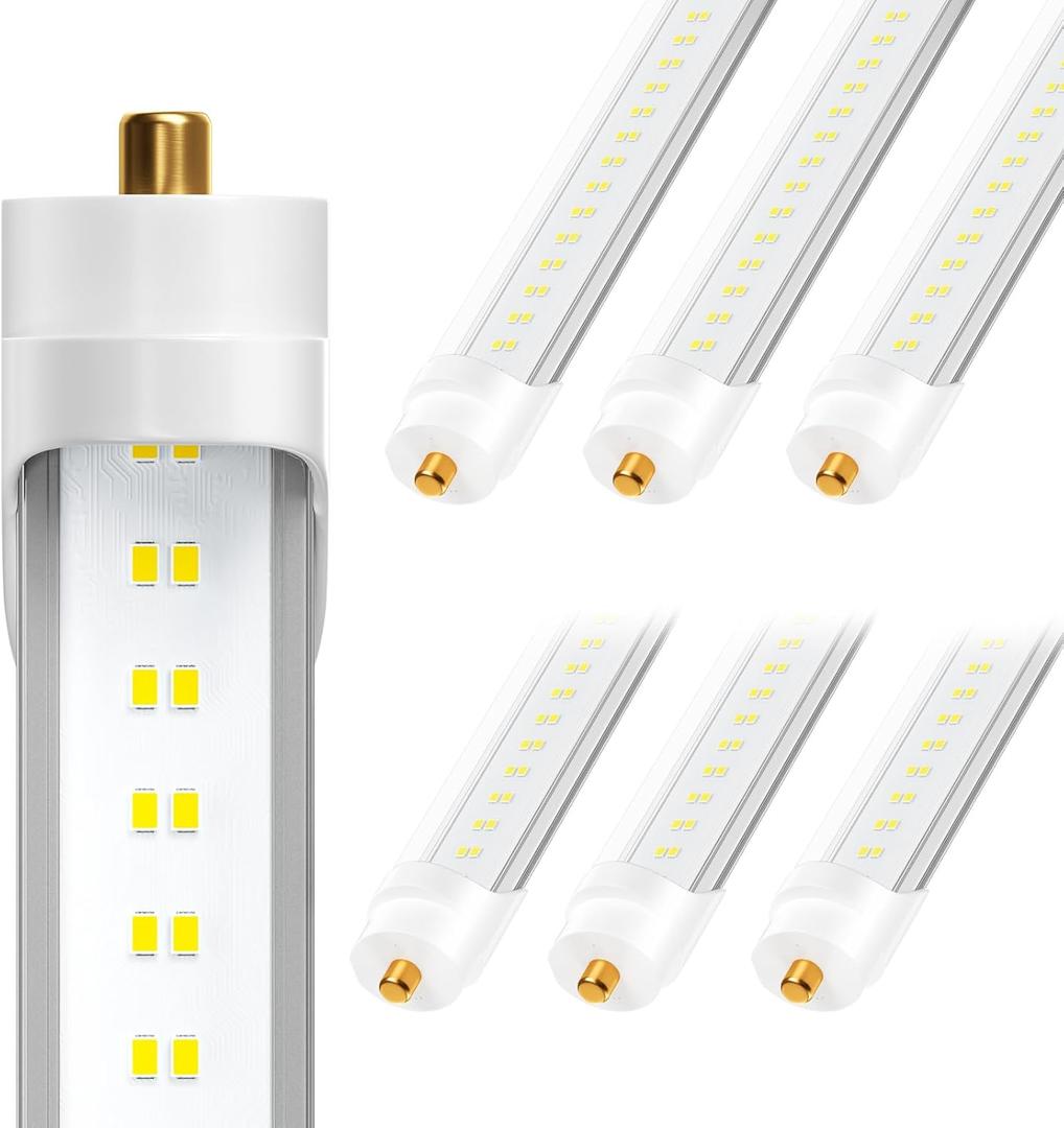 8FT LED Bulbs, Super Bright 72W 9000lm 5000K, T8 T10 T12 LED Tube Lights, FA8 Single Pin T8 LED Lights, Clear Cover, 8 Foot LED Bulbs to Replace Fluorescent Light Bulbs (Pack of 6) 8FT LED Bulbs, Super Bright 72W 9000lm 5000K, T8 T10 T12 LED Tube Lights, FA8 Single Pin T8 LED Lights, Clear Cover, 8 Foot LED Bulbs to Replace Fluorescent Light Bulbs (Pack of 6)