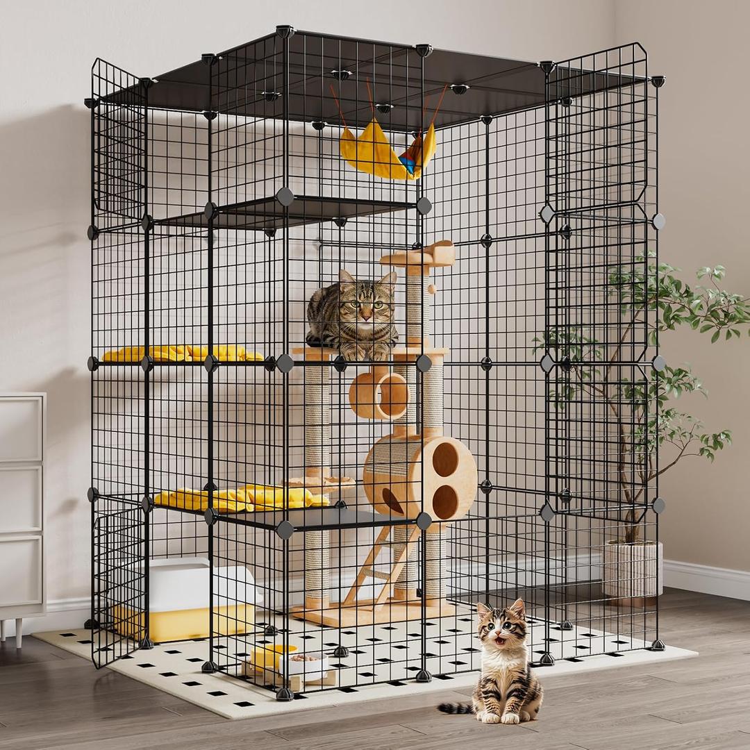 Oneluck Extra Large Cat Cage,4-Tier Catio, DIY Metal Cat Enclosure with Platforms,55 Inch Indoor Cat Cage for 1-3 Cats, Indoor Cat Playpen for Cats Rabbits Small Animals