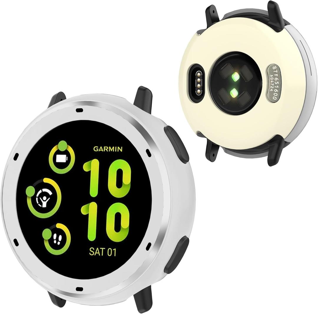 BEARDDO 2 in 1 Metal Case for Garmin Vivoactive 5 with TPU Back Cover, Rugged Shockproof All-Round Protective Cover with Cleaning Cloth Accessories for Garmin Vivoactive 5 Smartwatch Bezel (Silver)