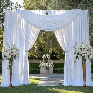 20FTx12FT White Wrinkle-Free Wedding Backdrop Curtain -Silky Washable White Polyester Drapes for Baby Showers, Birthday Parties, Photography, and Wedding Receptions-4 Panels 5FTx12FT