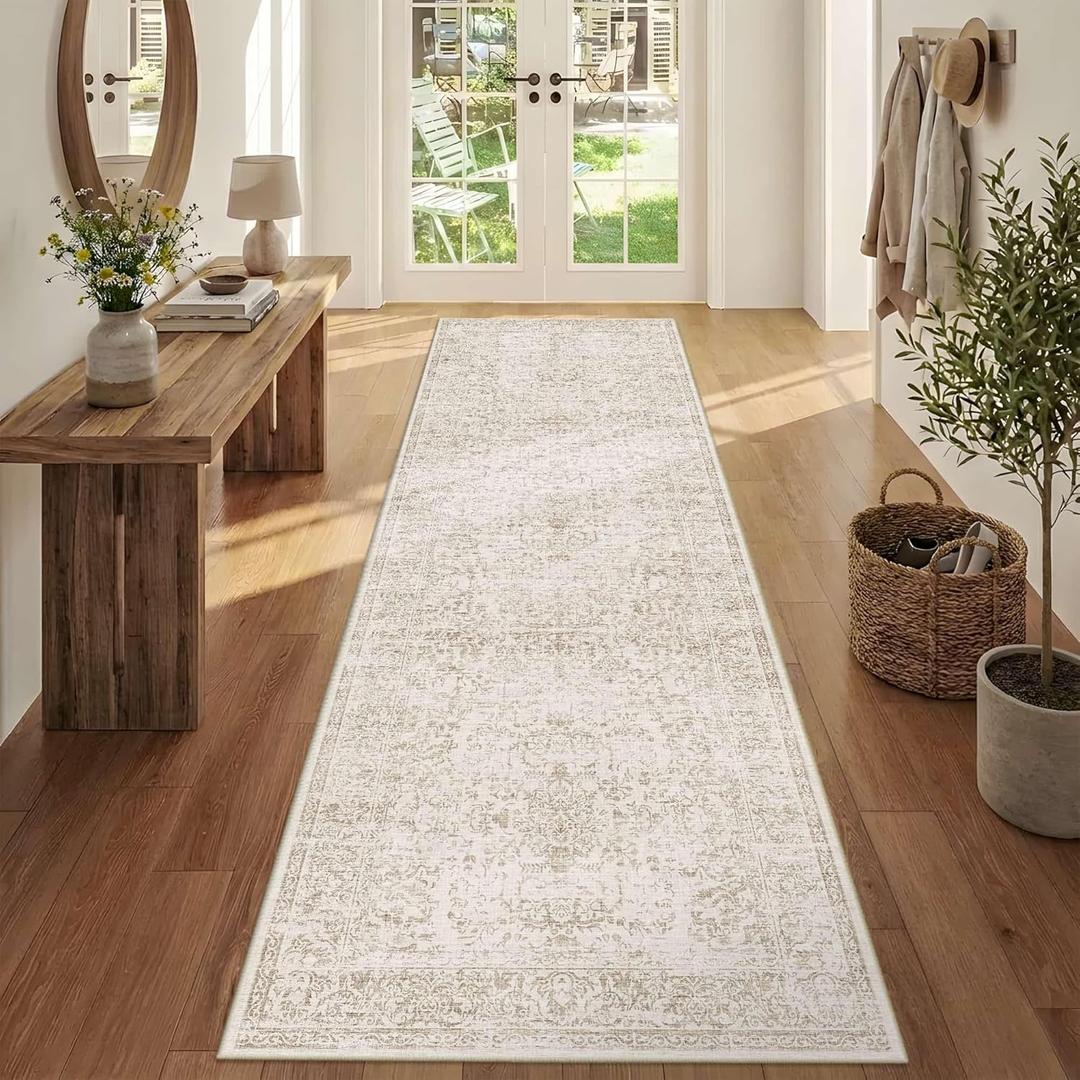 Rugxara 2'6" x 8' Hallway Runner Rug, Non Slip Boho Runner Rugs for Hallway, Kitchen, Entrance, Bathroom, Laundry Room, Soft Ultra-Thin Entryway Carpet, Throw Low Pile Retro Carpet, Brown
