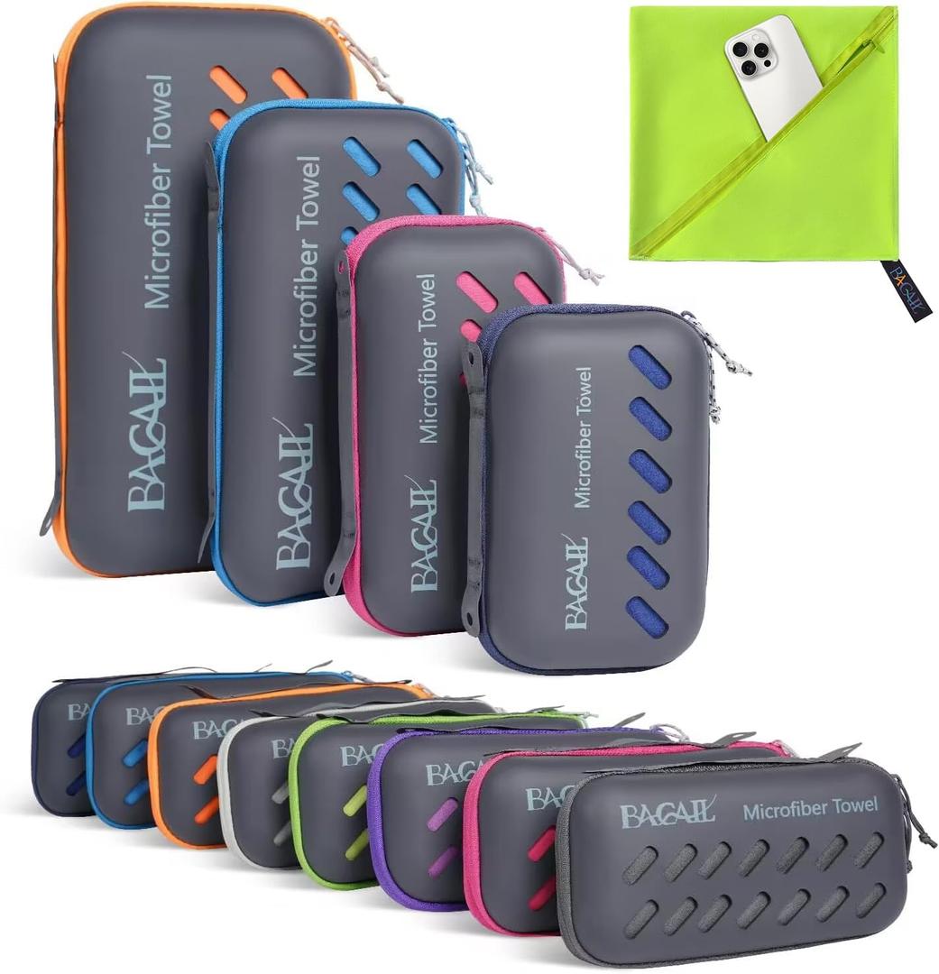 2 x BAGAIL Camping Towel with EVA Case, Compact & Ultra Soft Microfiber Travel Towel - Super Absorbent & Lightweight Quick Dry Towels for Sports, Beach, Gym, Backpacking, Hiking and Yoga (S - 20" x 40", Green)