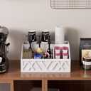 Wooden Paper Plate Caddy Organizer for Countertop, Rustic Paper Plate Dispenser and Holder, Silverware Utensil Caddy for Party with 6 Detachable Compartments for Plate, Cup, Fork, Spoon(White)