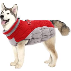 Lelepet Dog Coat Warm Dog Winter Coat Waterproof Dogs Jacket with Harness Built in Reflective Pet Fleece Vest Zip-Up Cold Weather Coats for Extra Large Dogs Turtleneck & Windproof Coats Great Dane 3XL (Red)