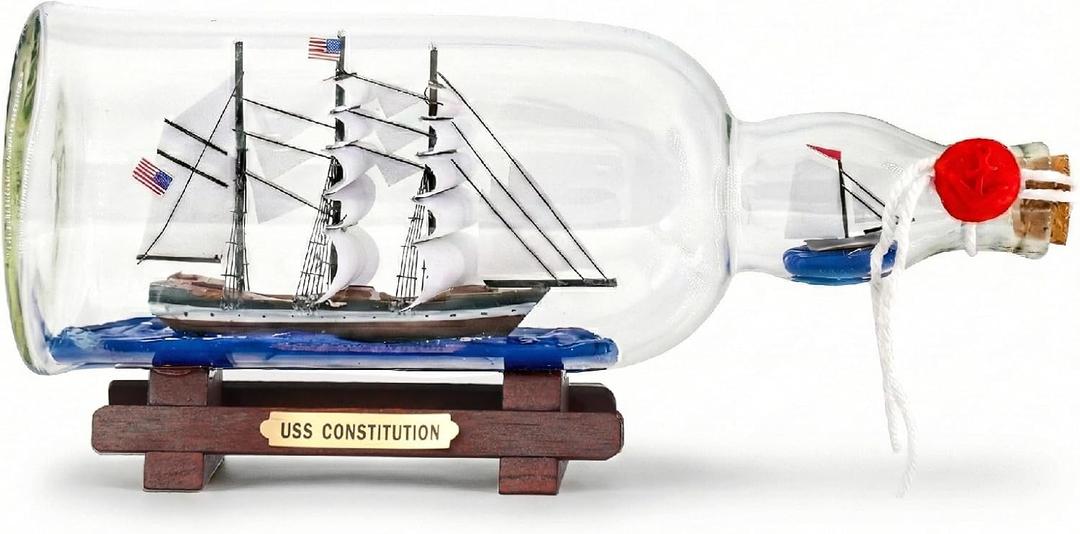 11inch Black Pearl Caribbean Pirate Dual Model Ship in a Bottle Glass Ornament Table top Nautical Home Decoration Mayflower USS Constitution USCG Eagle Gift for boy (Con-B-27)
