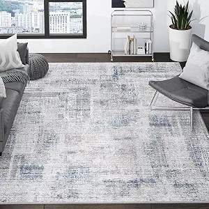 Eleisa Modern Abstract 6x9 Area Rug for Living Room, Grey & Light Blue, Non-Slip Stain Resistant Washable Rug, Abstract Vintage Home Decor Carpet for Bedroom, Kitchen, Dining Room