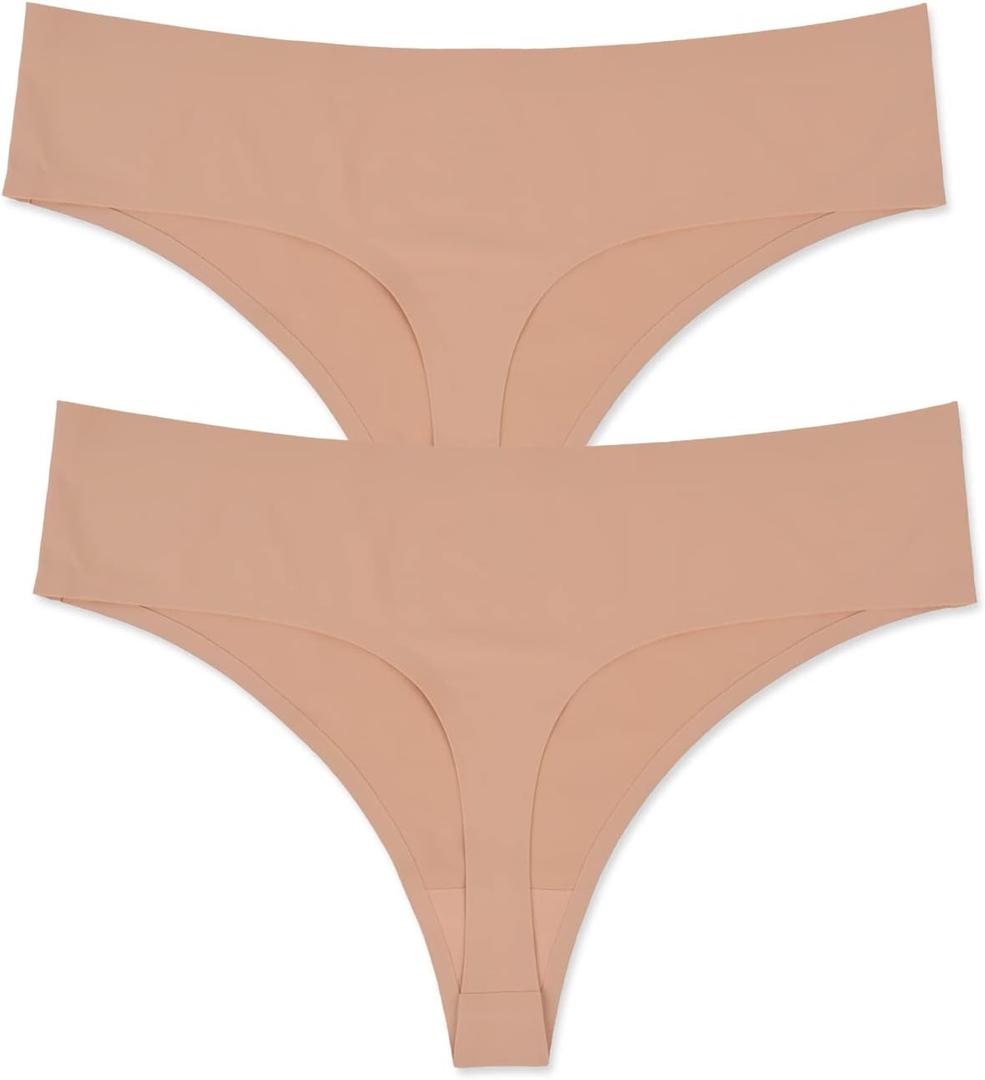 S4Bolivelan Seamless Thongs No Show Ladies Thong Women Underwear Sexy Panties 2 Pack (4), Nude US4