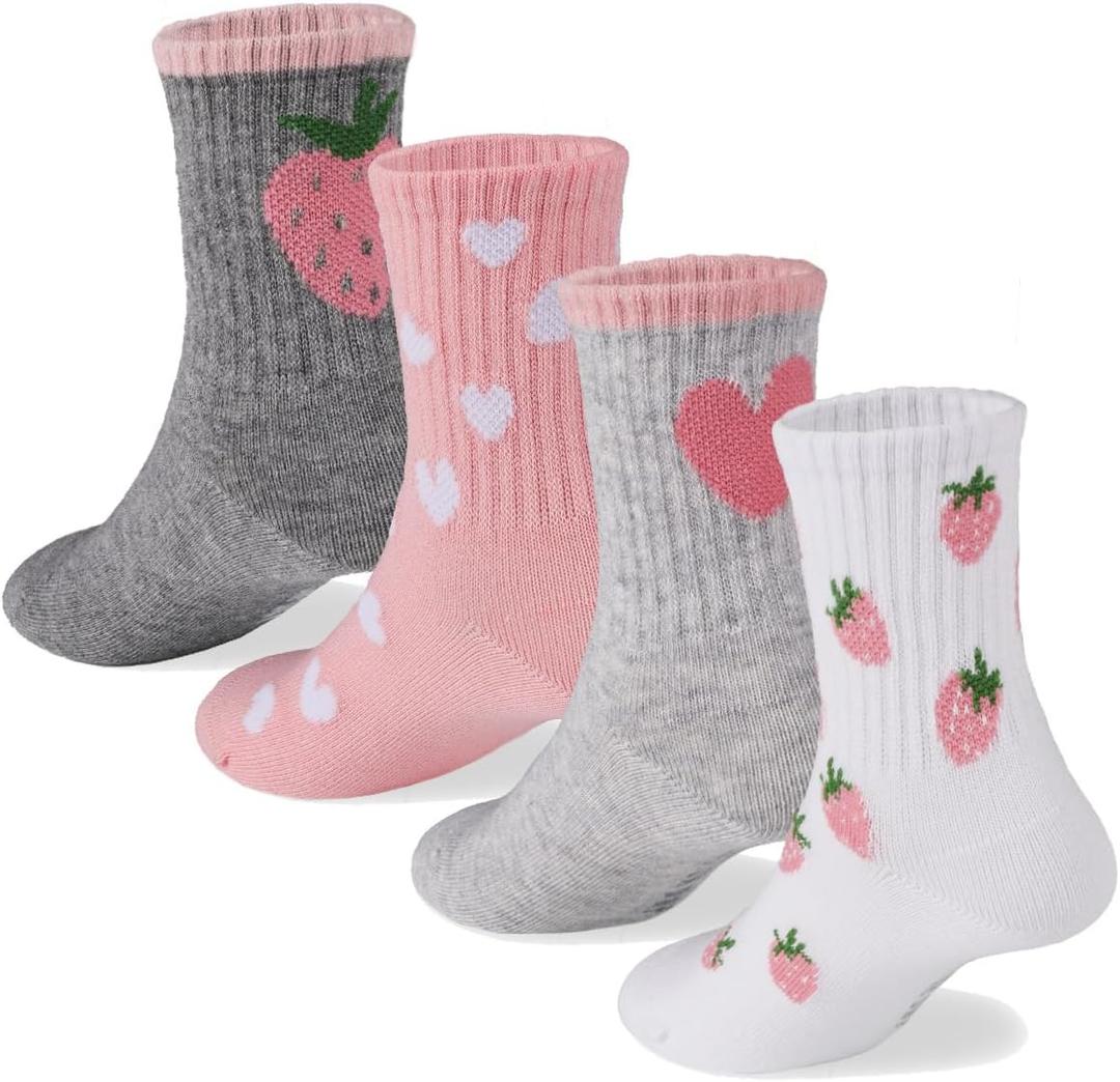 COTTON DAY Kids Girls Valentine's Day Socks with Hearts Stripes Strawberry M