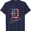 Nate Willis Detroit American Flag Old English D T-Shirt - Men's Blue Small Modern Classic Letter Print Short Sleeve T-Shirt L (Navy Blue)