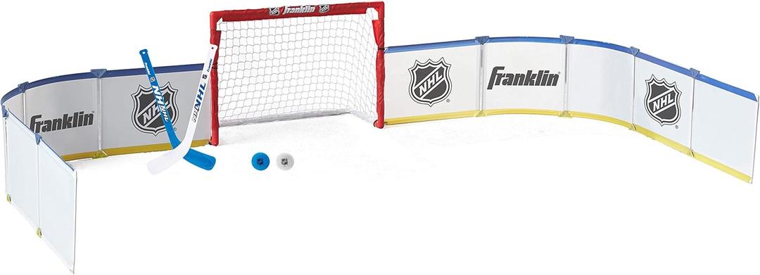 Franklin Sports Mini Hockey Rink Set - Half Rink Knee Hockey Goal, Mini Sticks, and Ball Set - Indoor Mini Hockey Rink - Official NHL Licensed White Franklin Sports Mini Hockey Rink Set - Half Rink Knee Hockey Goal, Mini Sticks, and Ball Set - Indoor Mini Hockey Rink - Official NHL Licensed White