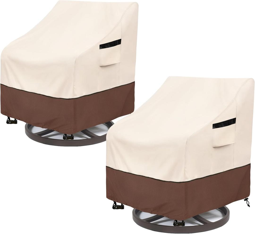 Outdoor Swivel Chair Cover 2 Pack,100% Waterproof Heavy Duty Patio Chair Covers,(33 W x 35 D x 38.5 H inches) Swivel Patio Chair for Outdoor Furniture Covers Waterproof,Beige&Brown
