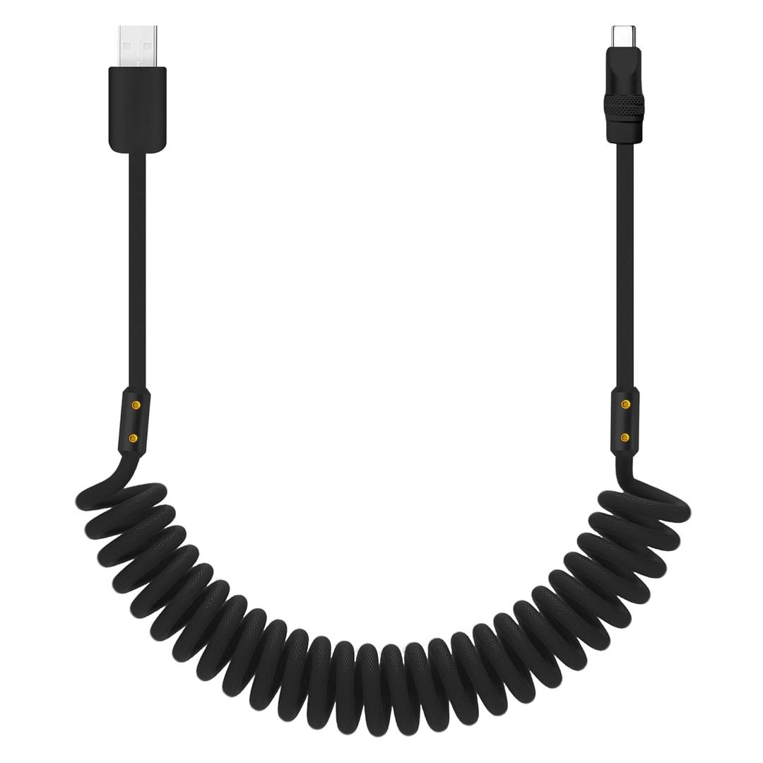 chubbycable Curly Chubby 120W Coiled USB C Cable Retractable Fast Charging Cable for Car Charger Cord Compatible with iPhone 17-15 Series, Black, USB-A to Type-C, 2.29FT-3.6FT