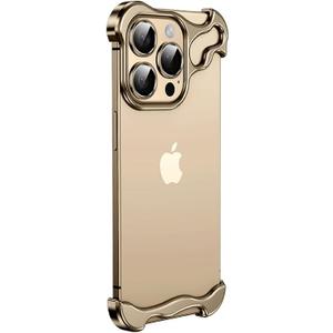 Frameless Series Designed for iPhone Case,Minimalist Protective Shock Absorption Aerospace Grade Aluminum Shells & Elastomer Inlays Easy Fit,Shockproof Bumper Cover (Gold,iPhone 16 Pro)