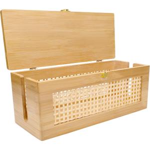 Solid wood Cable Management Box- Cable Organizer Box and Power Strip Box for Electrical Cord Management - Under Desk Cord Organizer for TV Wires Computer Router & Power Strip