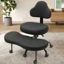 Cross Legged Office Chair, Criss Cross Desk Chair ADHD Meditation Kneeling Yoga Seat with Adjustable Height, Lumbar Support, Wider Footrest and Wheels (Black) (D18)