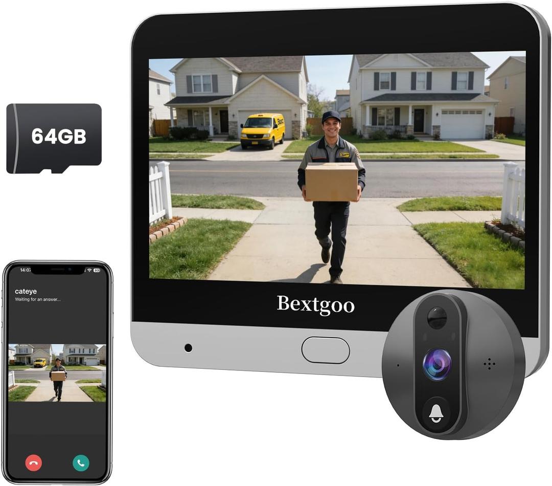2K Peephole Camera for Apartment Door, Peephole Doorbell Camera with 4.3" Color Monitor, 64GB SD Card, Smart Motion Alerts, Night Vision, 8000mAh Battery, 170 Wide Angle Door Camera for Home Security
