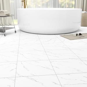 20-Pack Peel and Stick Floor Tiles Vinyl Floor 12 x 12 inch Self Adhesive Waterproof Flooring Planks DIY for Bathroom, Kitchen, Living Room, RV, Cover 20 Sq. Ft, White Vein Marble